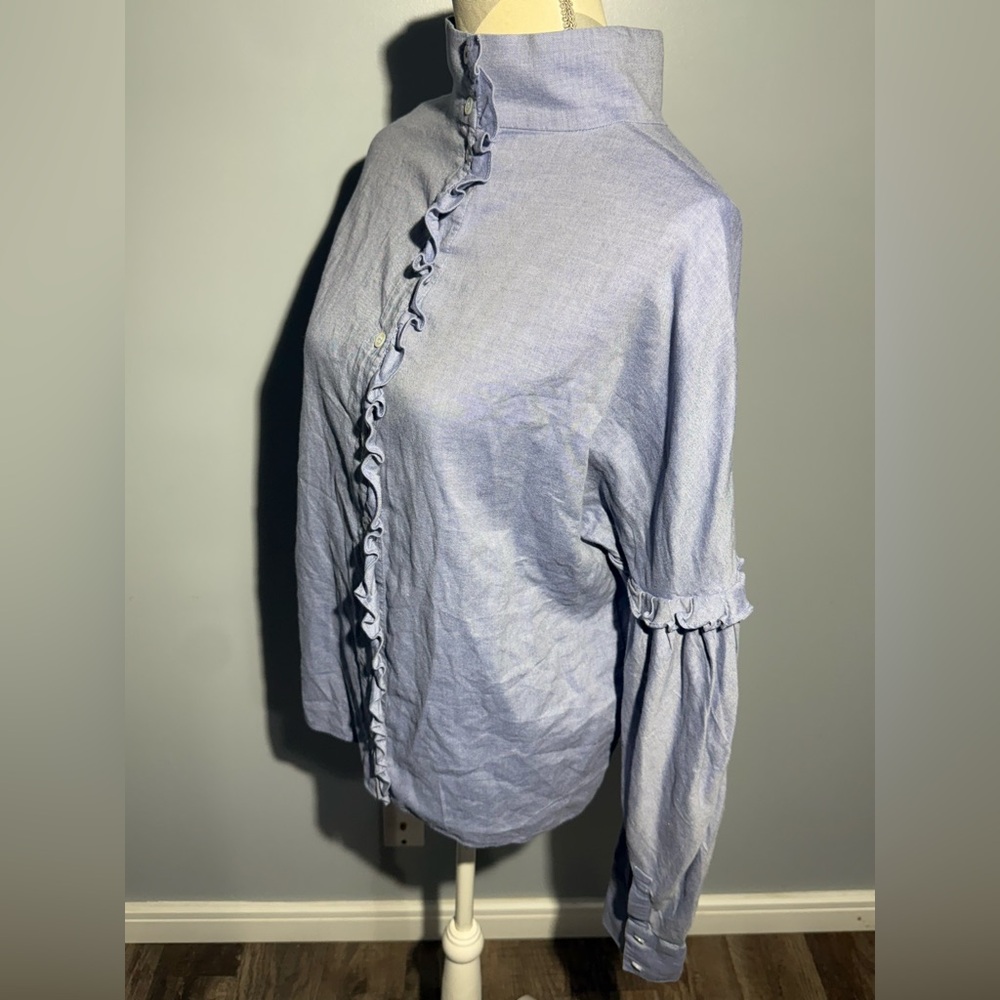 Tibi Light Blue Ruffled‎ Button Down Shirt - Picture 2 of 13